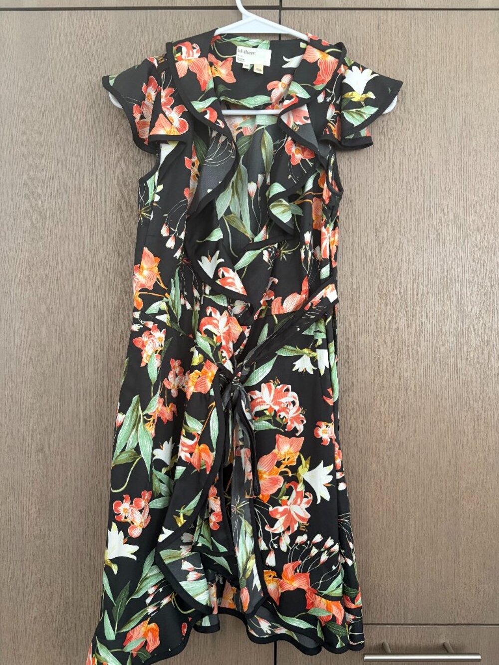 Hi There Karen Walker (Anthropologie) Black Floral Ruffle Wrap Dress 0P